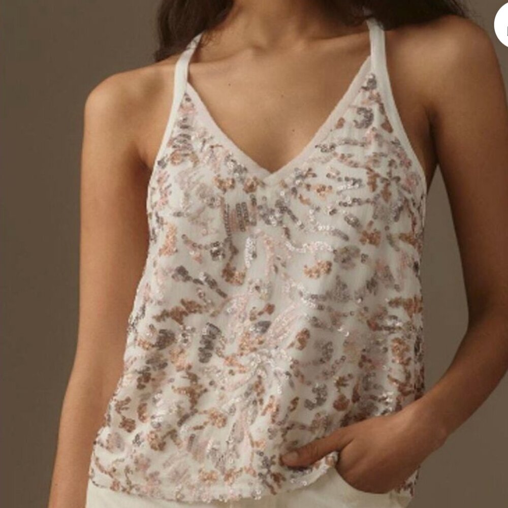 Anthropologie TINY *Gwen* Sequin Tank Top | Sz Large Ivory Metallic NWT
